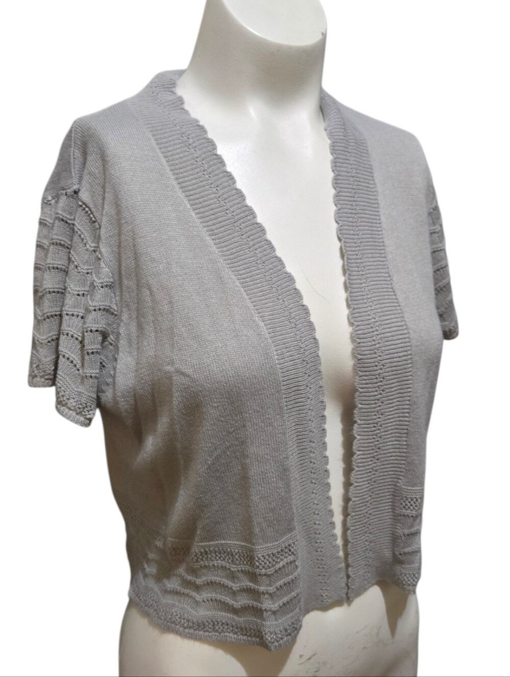 Sweet Kizz Gray Open Front Short Sleeve Knit Cardigan Medium Lightweight